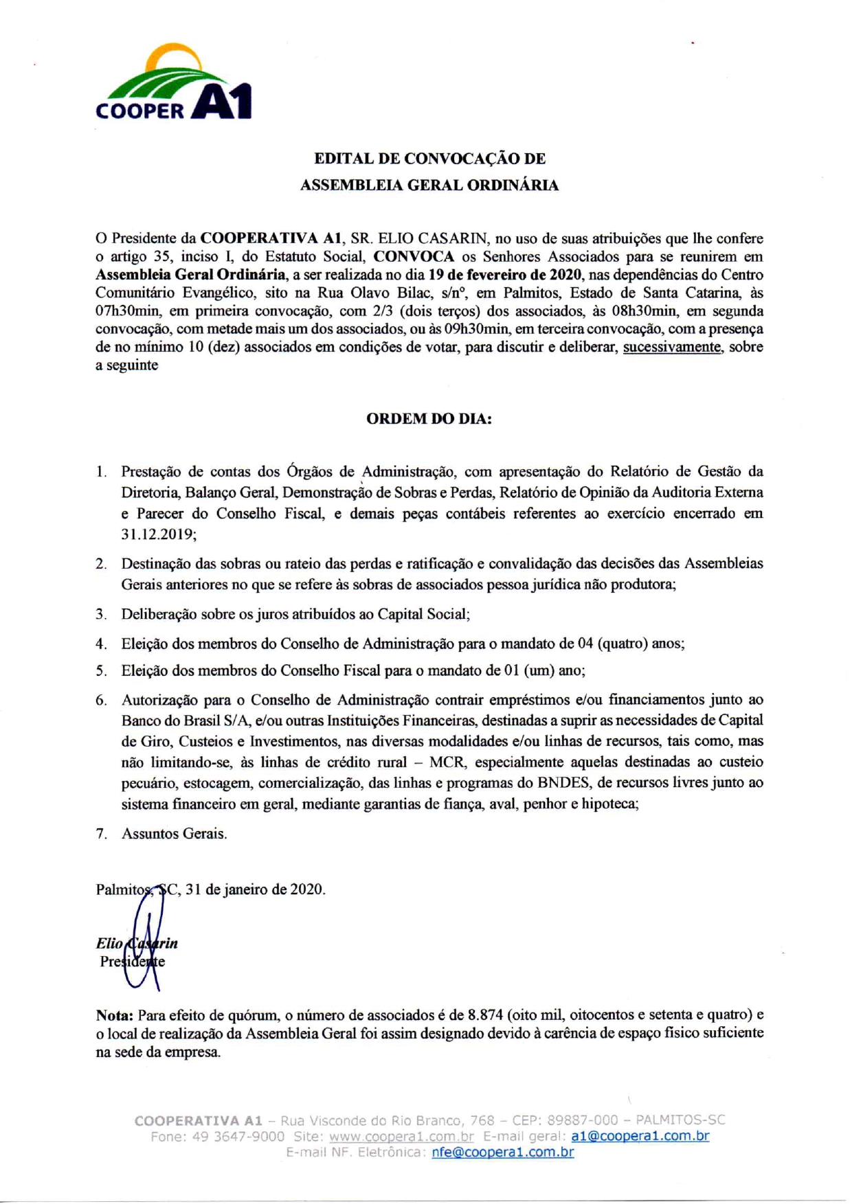 EDITAL DE CONVOCAÇÃO ASSEMBLEIA GERAL ORDINÁRIA