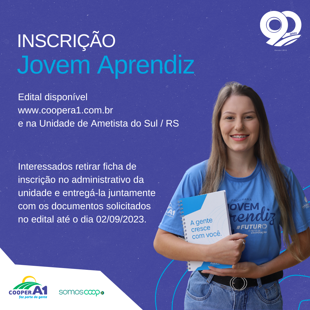 JOVEM APRENDIZ: Edital disponível para a unidade de Ametista do Sul/RS
